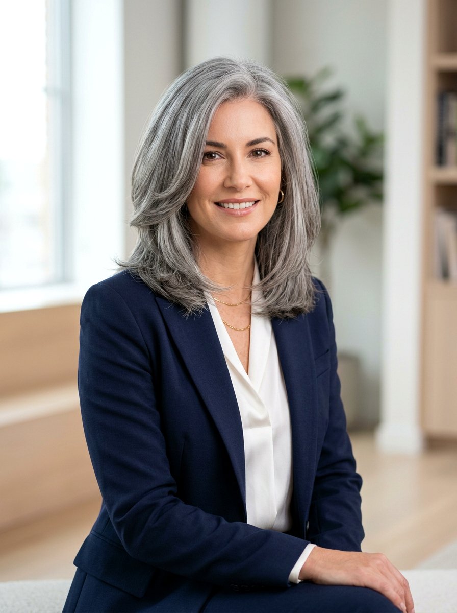 Blunt gray layers - 20 shoulder length gray layered haircut - 20 shoulder length gray layered haircut