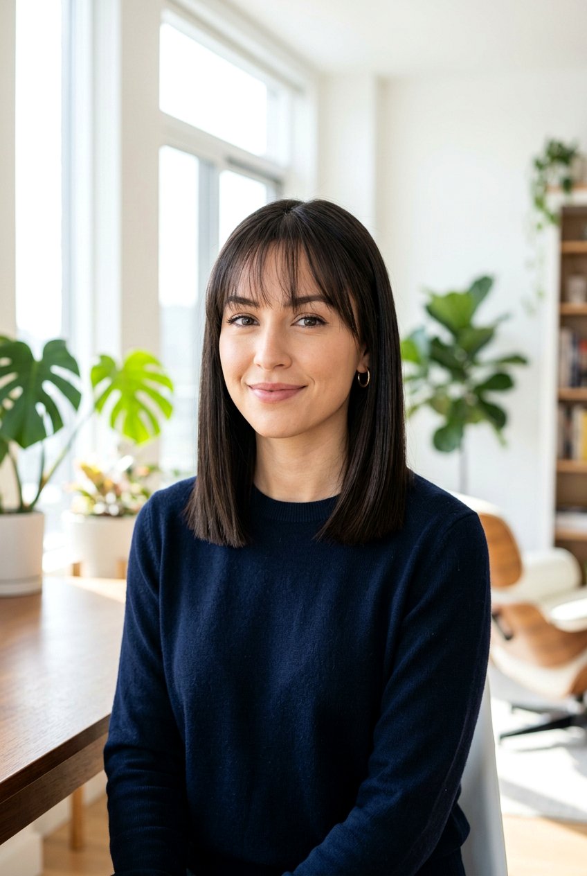 Blunt lob with wispy bangs - 20 shoulder length haircuts with bangs - 20 shoulder length haircuts with bangs