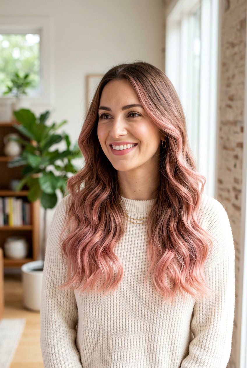 Blush Pink Balayage on Brown Hair - 20 pink balayage hair - 20 pink balayage hair