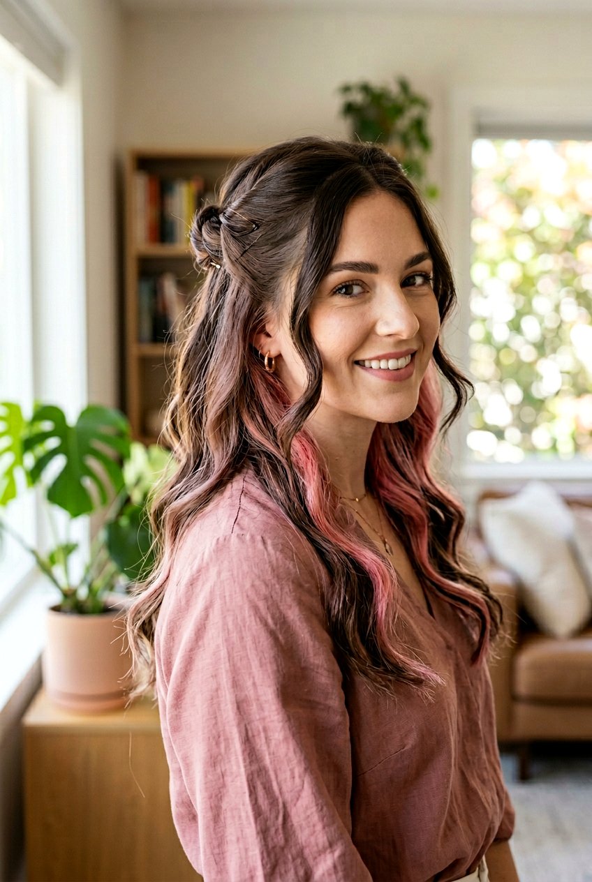 Blush Pink Underlayer Half Up Half Down - 20 blush pink underlayer hair - 20 blush pink underlayer hair