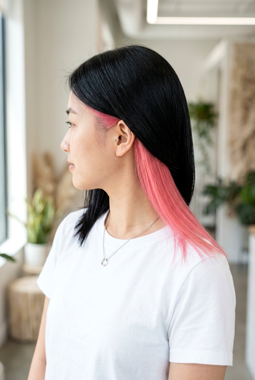 Blush Pink Underlayer on Black Hair - 20 blush pink underlayer hair - 20 blush pink underlayer hair