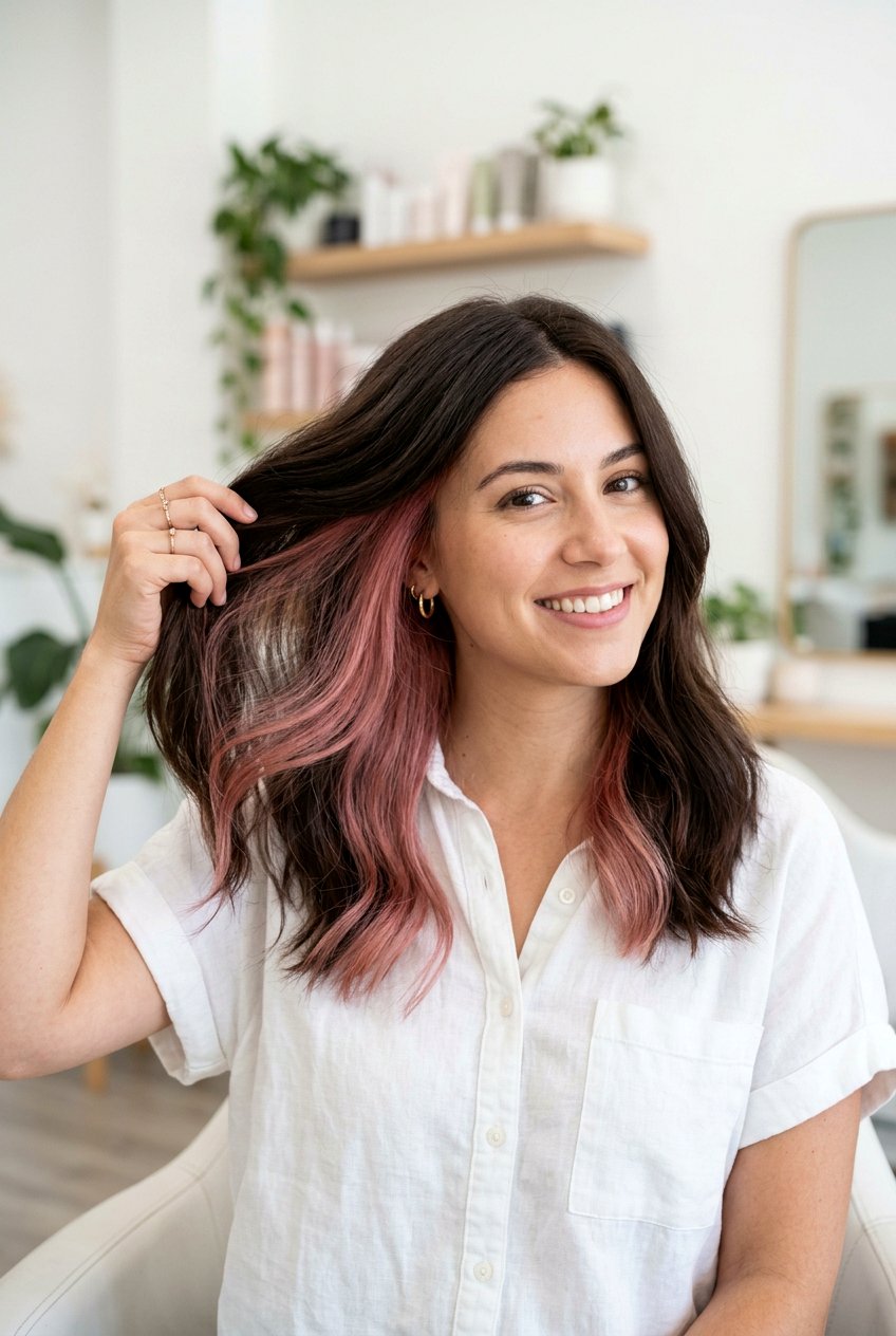 Blush Pink Underlayer on Dark Brown Hair - 20 blush pink underlayer hair - 20 blush pink underlayer hair