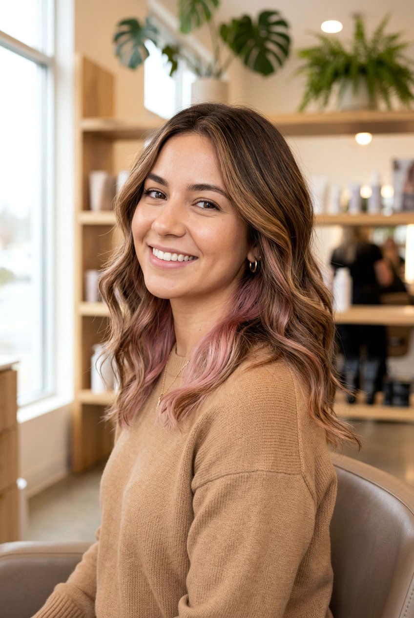 Blush Pink Underlayer with Balayage - 20 blush pink underlayer hair - 20 blush pink underlayer hair