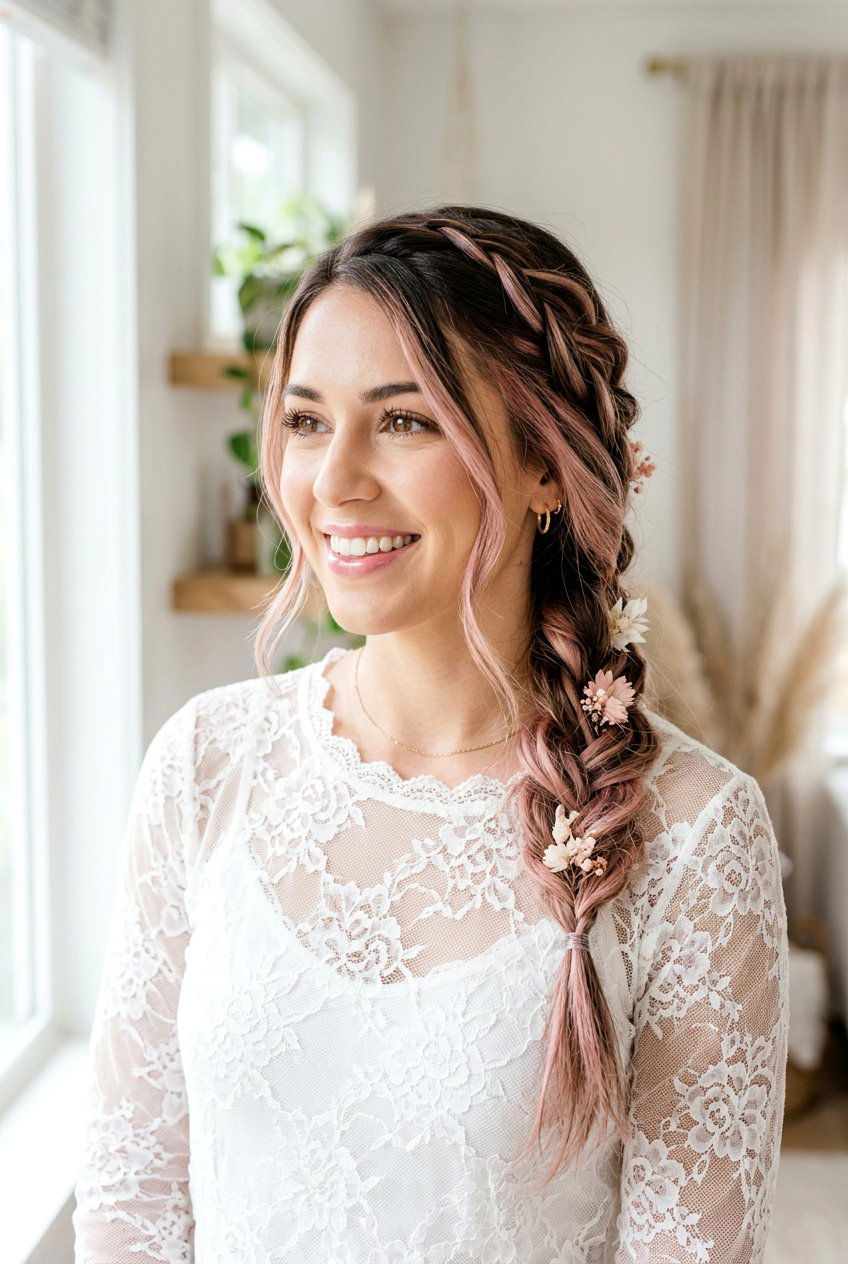 Blush Pink Underlayer with Braided Style - 20 blush pink underlayer hair - 20 blush pink underlayer hair