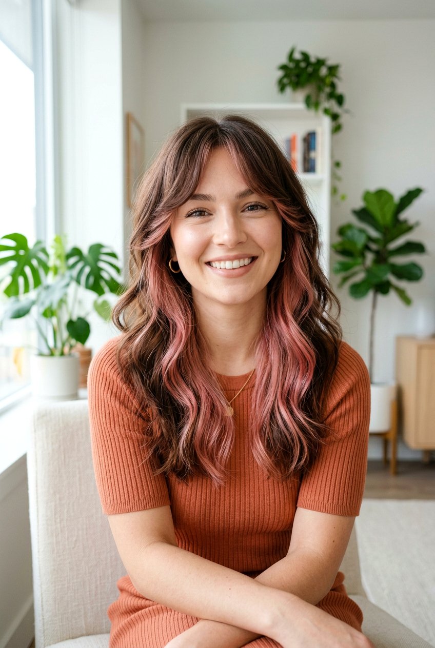 Blush Pink Underlayer with Curtain Bangs - 20 blush pink underlayer hair - 20 blush pink underlayer hair
