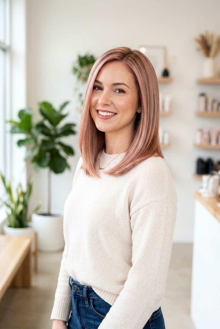 Blush Rose Gold Lob - 20 blush rose gold hair color - 20 blush rose gold hair color