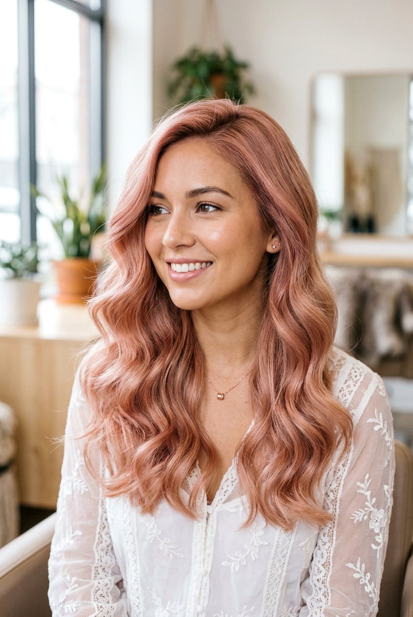 Blush Rose Gold With Waves - 20 blush rose gold hair color - 20 blush rose gold hair color