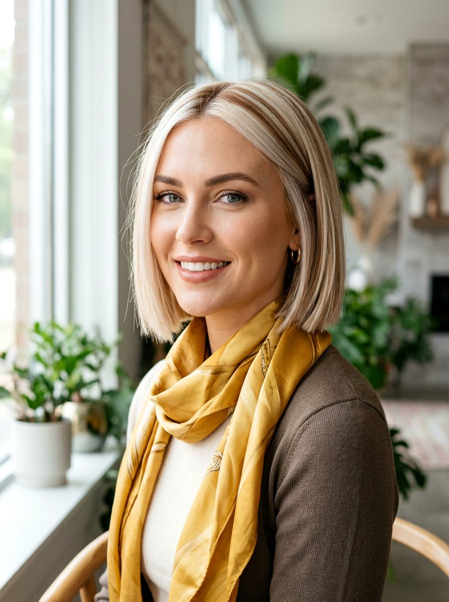 Bob Cut Platinum Hair with Caramel Lowlights - 20 soft platinum with lowlights - 20 soft platinum with lowlights