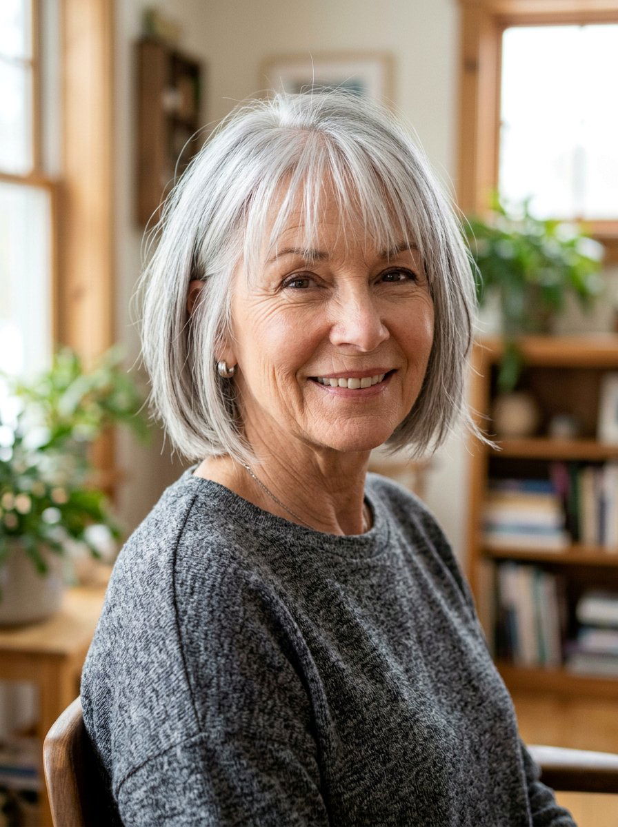 Bob With Wispy Bangs - 20 jaw length bob for fine hair over 60 - 20 jaw length bob for fine hair over 60