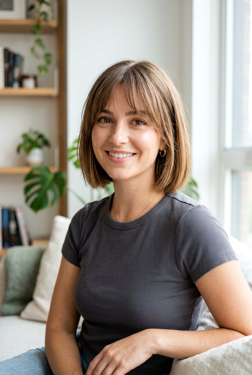 Bob with Curtain Bangs - 20 haircuts for big forehead - 20 haircuts for big forehead