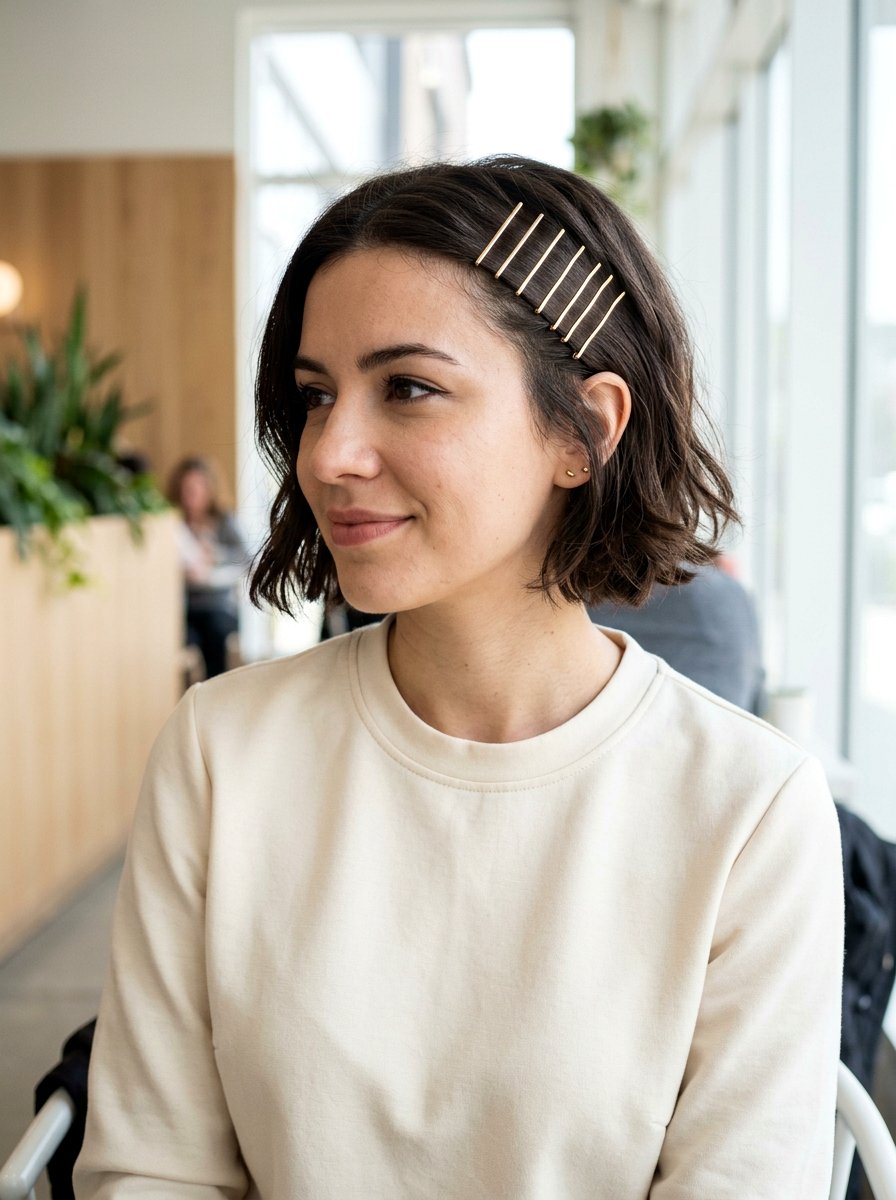 Bobby Pin Accented Short Bob - 20 interview hairstyle for short bob - 20 interview hairstyle for short bob