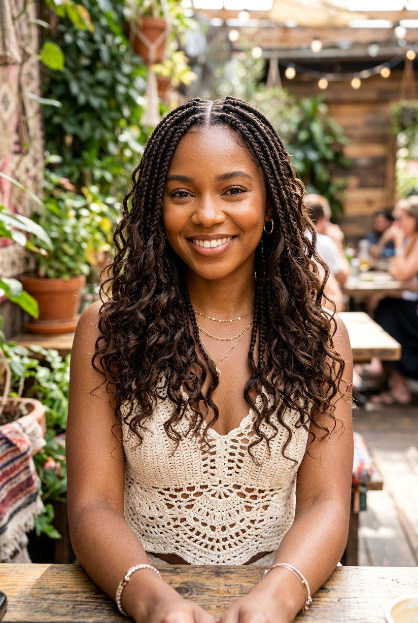 Bohemian Box Braids - 20 braided hairstyle for humid weather - 20 braided hairstyle for humid weather