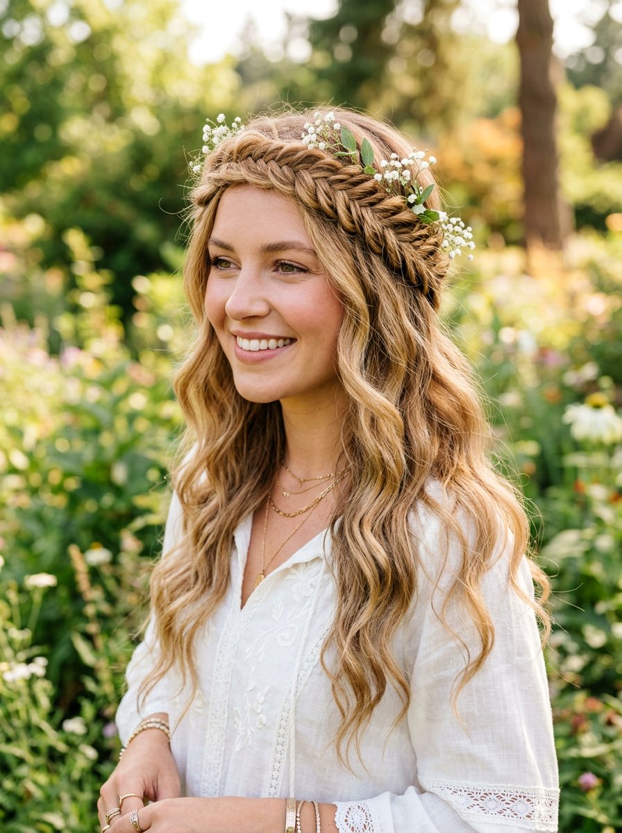 Bohemian Braided Crown - 20 soft glam hairstyle for moms - 20 soft glam hairstyle for moms