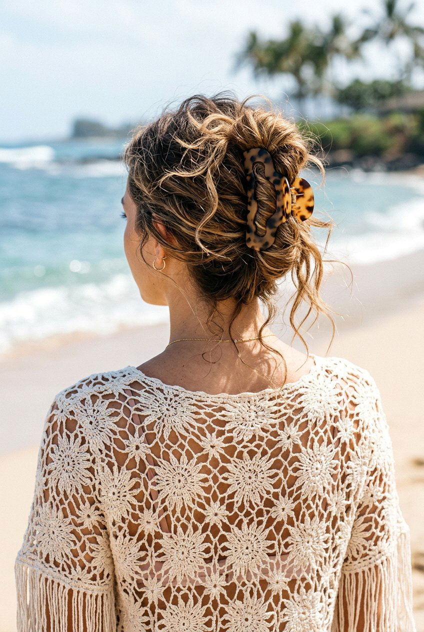 Bohemian Claw Clip Updo - 20 beach claw clip hairstyle - 20 beach claw clip hairstyle