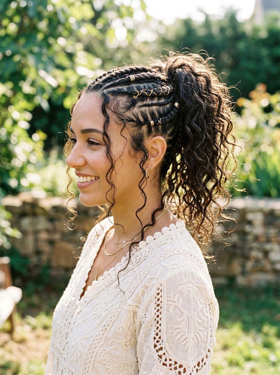Bohemian Cornrows With Messy Ponytail - 20 straight back cornrows with ponytail - 20 straight back cornrows with ponytail
