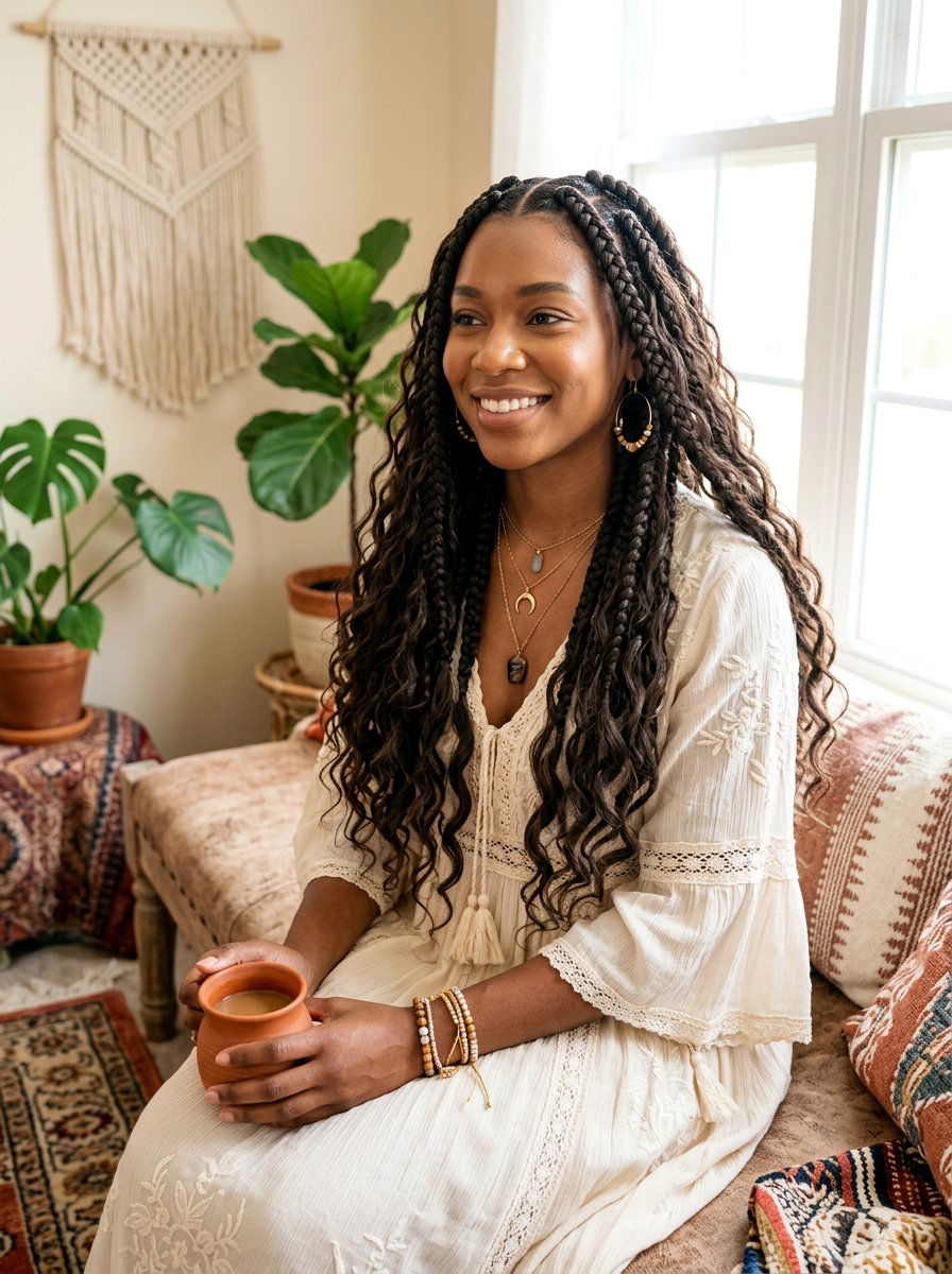 Bohemian Jumbo Knotless Braids - 20 large knotless braids hairstyles - 20 large knotless braids hairstyles