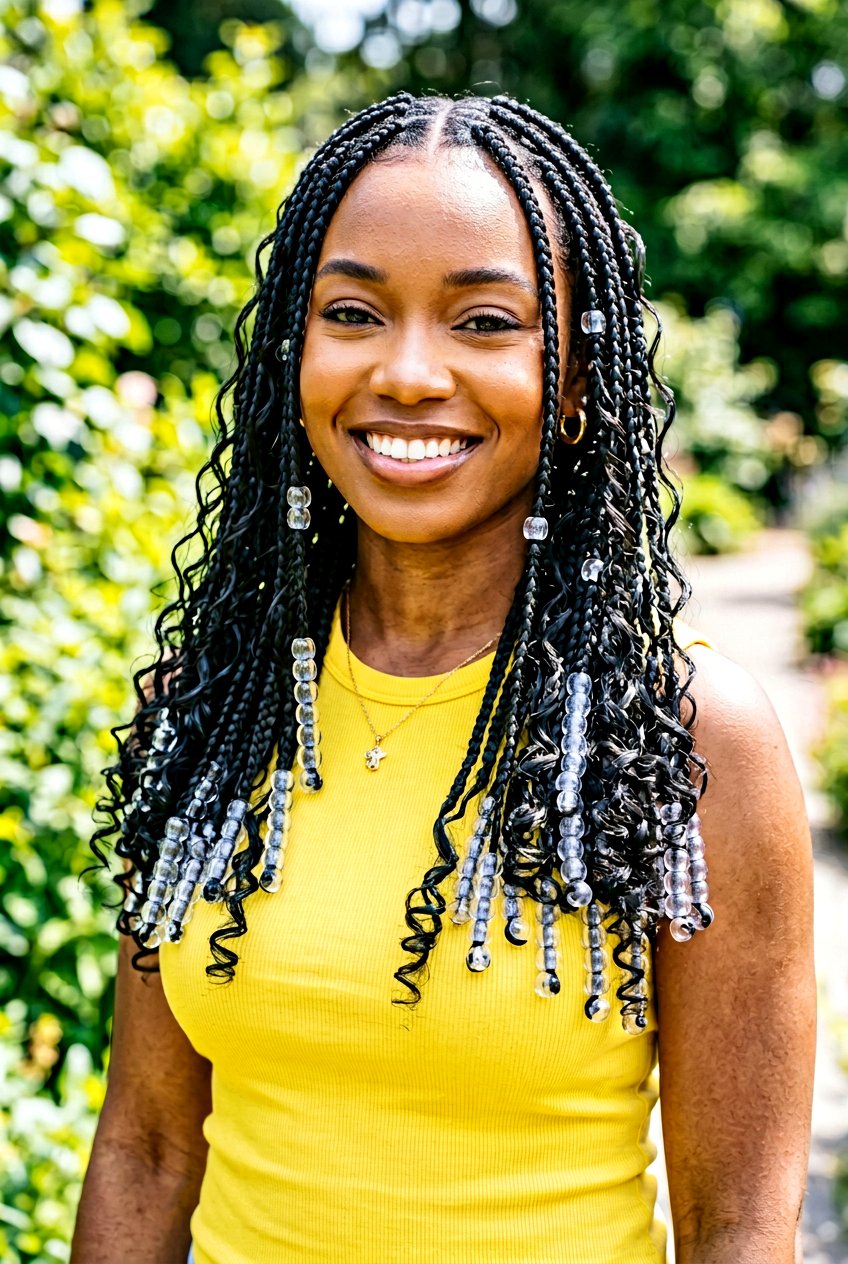 Bohemian Knotless Braids With Clear Beads - 20 bohemian knotless braids with beads - 20 bohemian knotless braids with beads