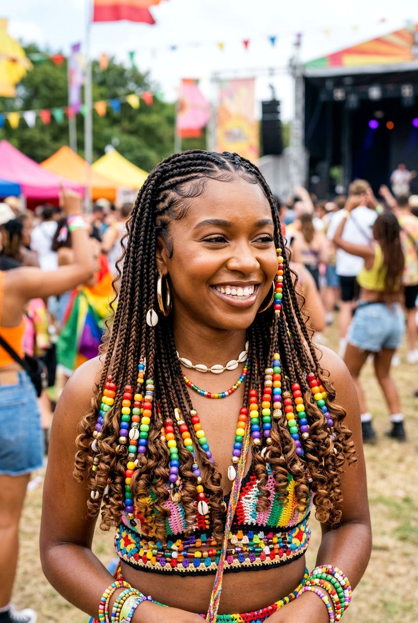 Bohemian Knotless Braids With Colorful Beads - 20 bohemian knotless braids with beads - 20 bohemian knotless braids with beads