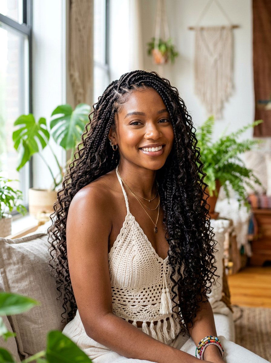 Bohemian Knotless Braids With Curls - 20 knotless braids with curls - 20 knotless braids with curls