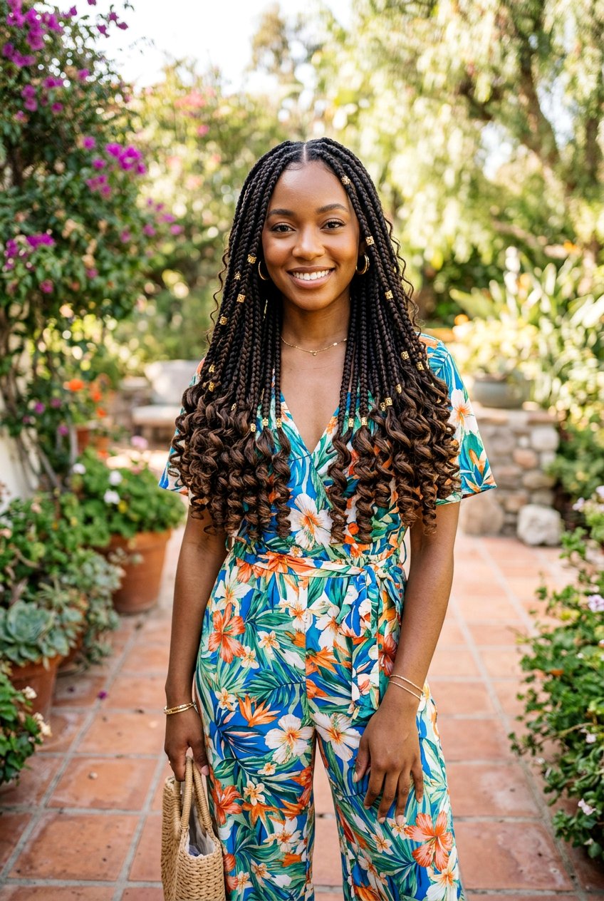 Bohemian Knotless Braids With Curly Ends - 20 bohemian knotless braids with beads - 20 bohemian knotless braids with beads