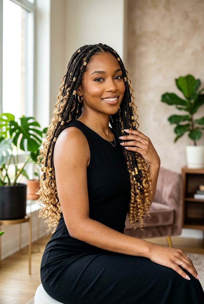 Bohemian Knotless Braids With Gold Beads - 20 bohemian knotless braids with beads - 20 bohemian knotless braids with beads