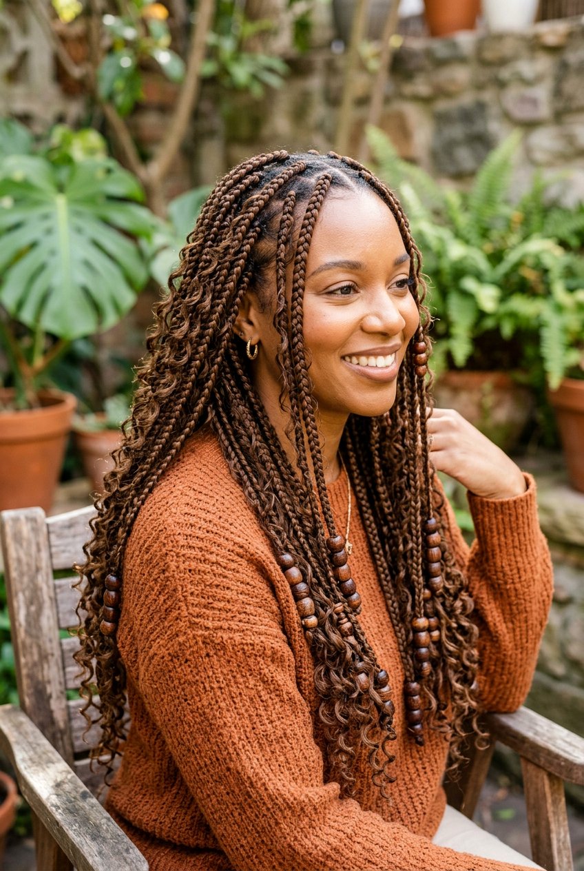 Bohemian Knotless Braids With Wooden Beads - 20 bohemian knotless braids with beads - 20 bohemian knotless braids with beads