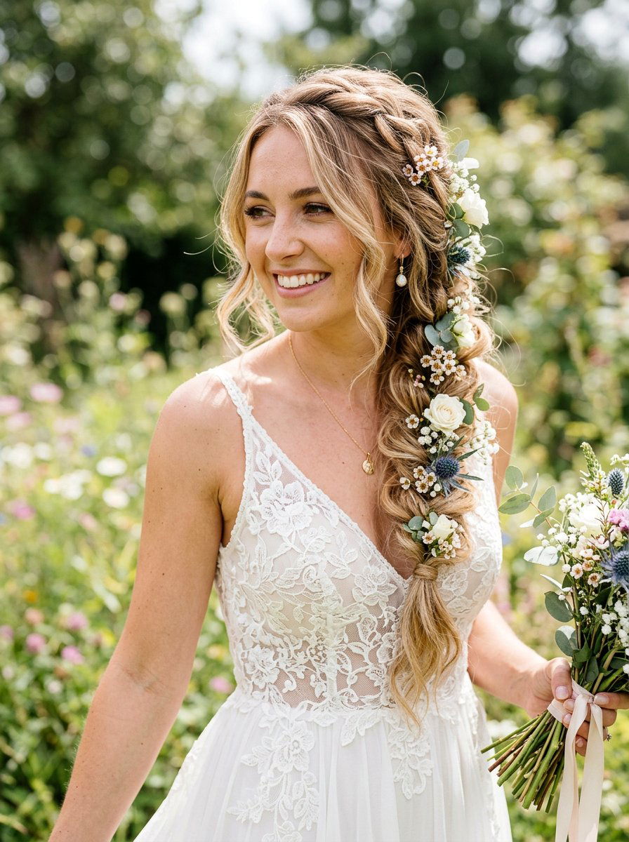 Bohemian Side Braid Wedding - 20 wedding hairstyles with side braid - 20 wedding hairstyles with side braid