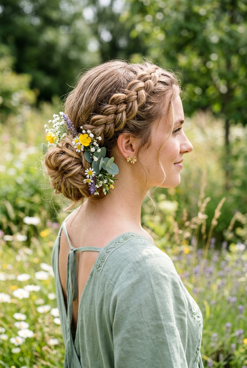 Bohemian Side Bun With Braided Crown - 20 formal wedding guest side bun - 20 formal wedding guest side bun
