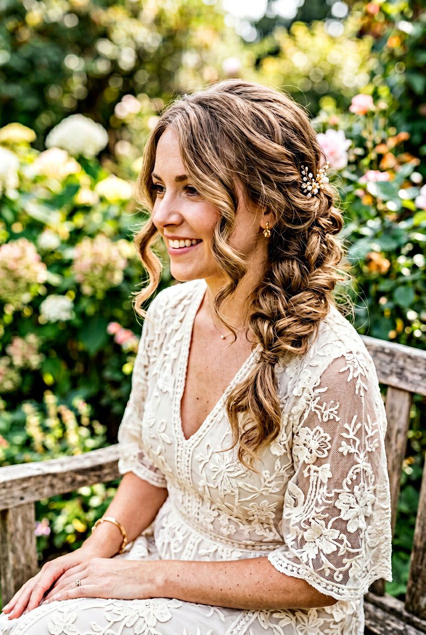 Bohemian Side Bun With Face Framing Curls - 20 bridesmaid side bun with curls - 20 bridesmaid side bun with curls