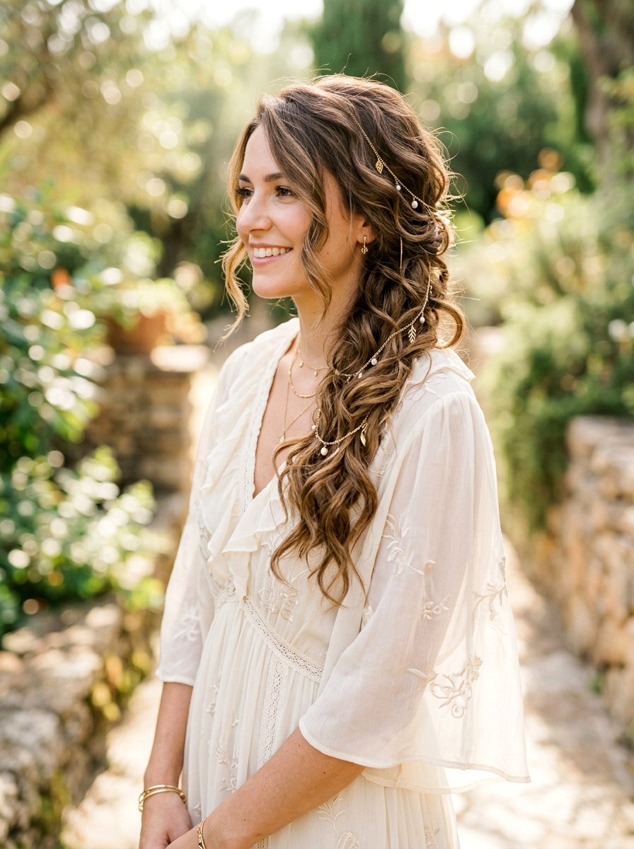 Bohemian Side Swept Curls - 20 side swept curls for bride - 20 side swept curls for bride
