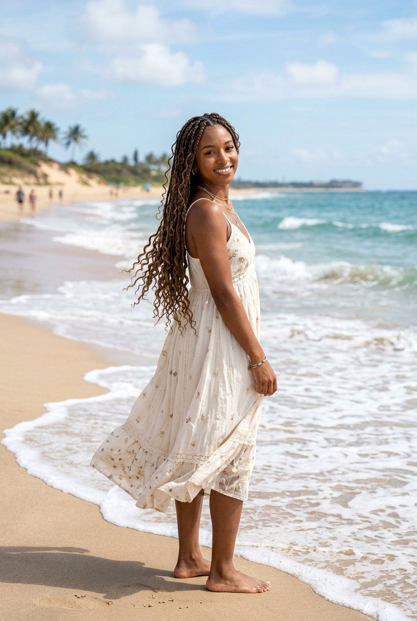 Boho Box Braids For Beach Trips - 20 vacation braids hairstyles - 20 vacation braids hairstyles