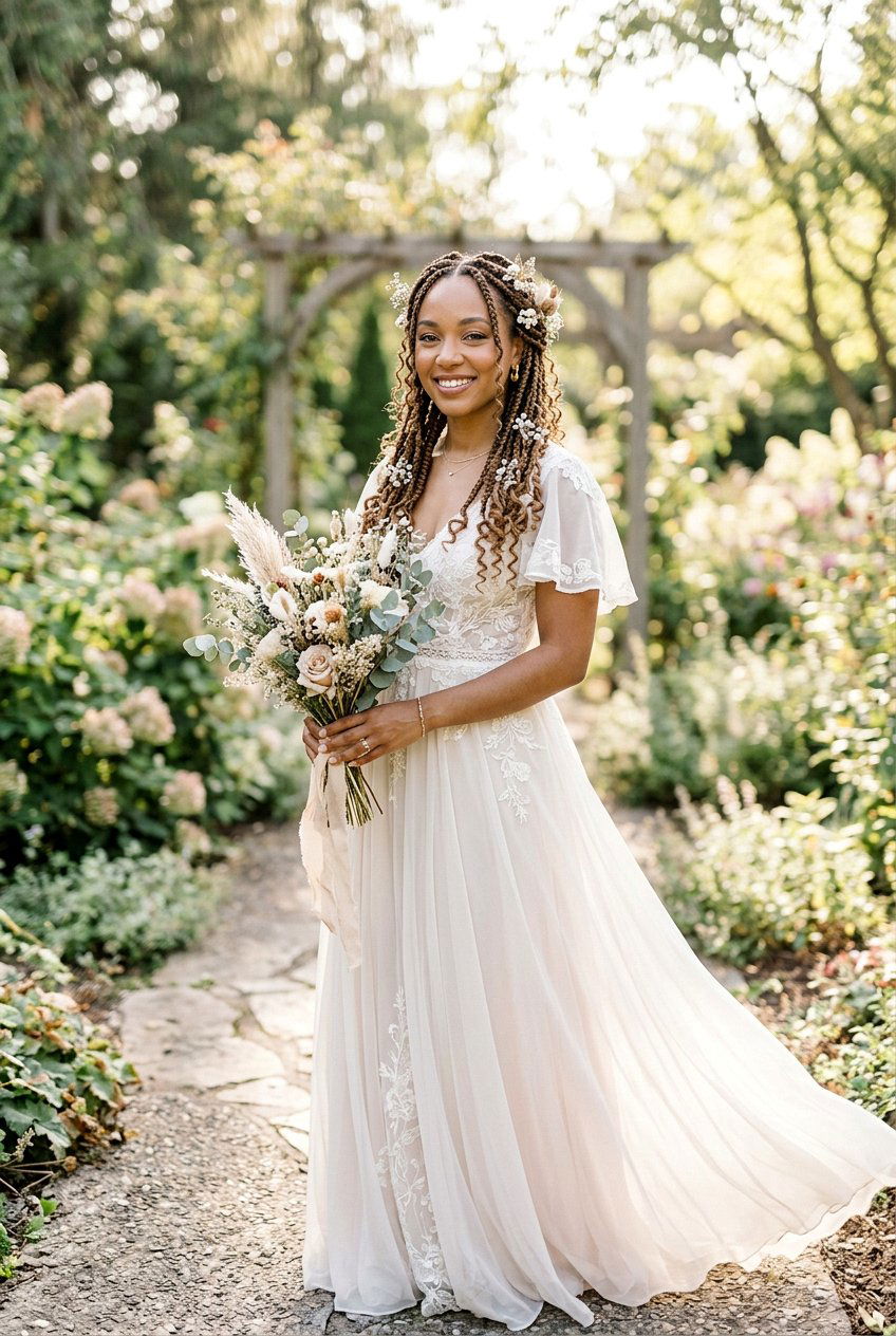 Boho Box Braids with Loose Curls - 20 bridal braid styles for black women - 20 bridal braid styles for black women