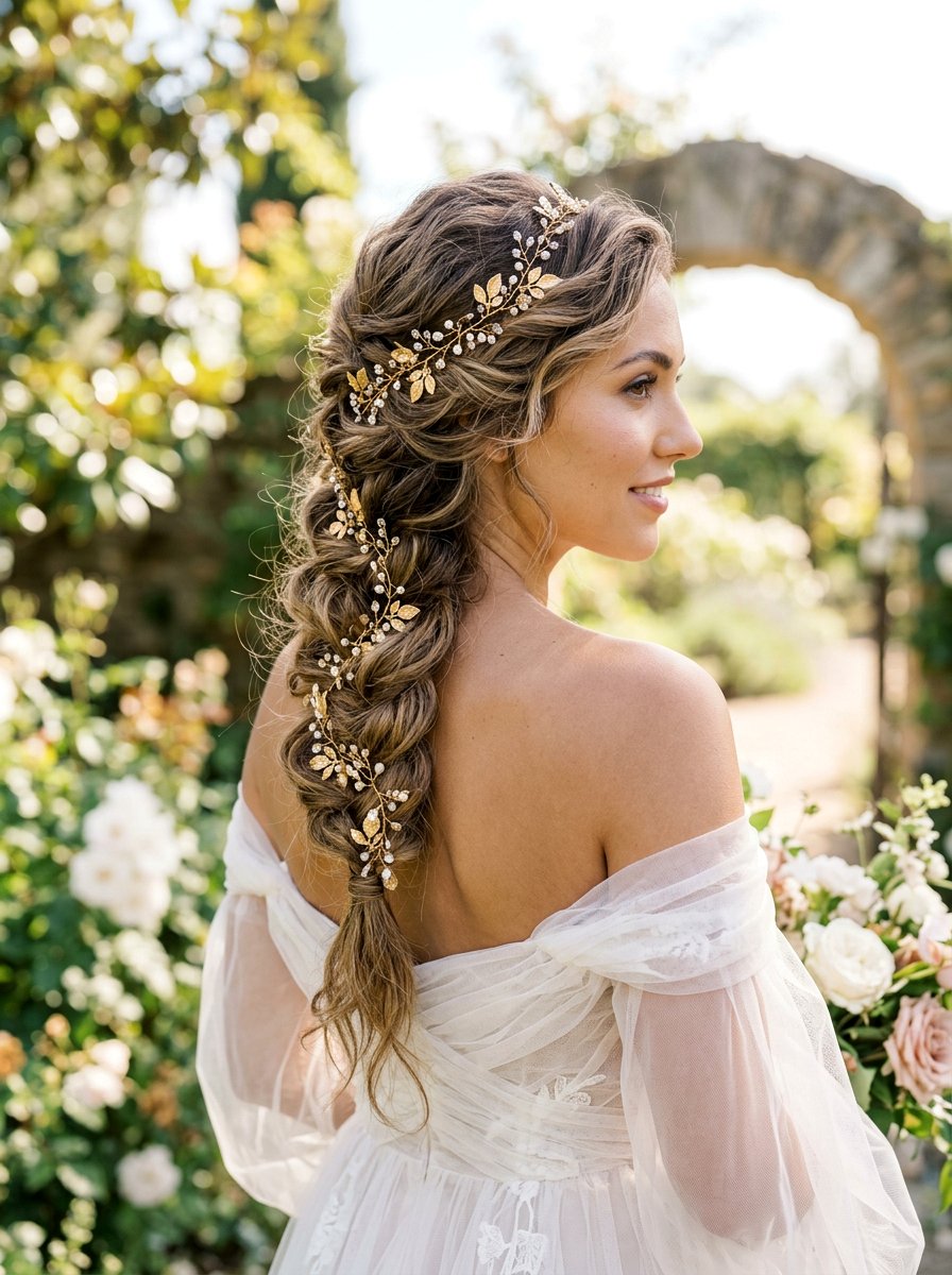Boho Braid With Hair Vine - 20 wedding hairstyles with hair vines - 20 wedding hairstyles with hair vines