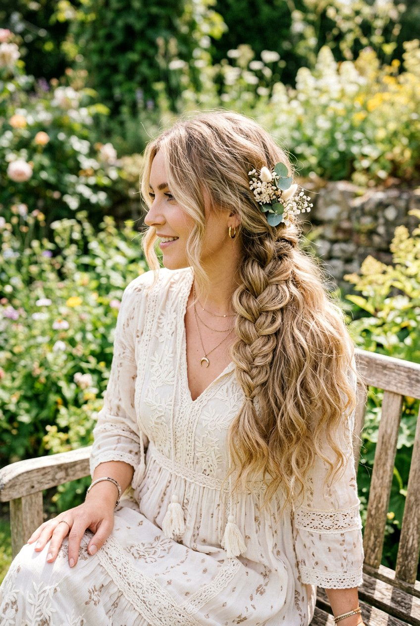Boho Braid with Loose Waves - 20 sweet 16 hairstyles - 20 sweet 16 hairstyles