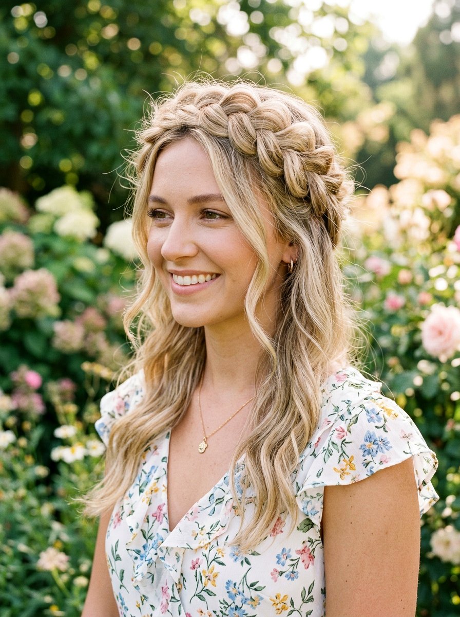 Boho Braided Crown - 20 cute hairstyle for casual day out - 20 cute hairstyle for casual day out