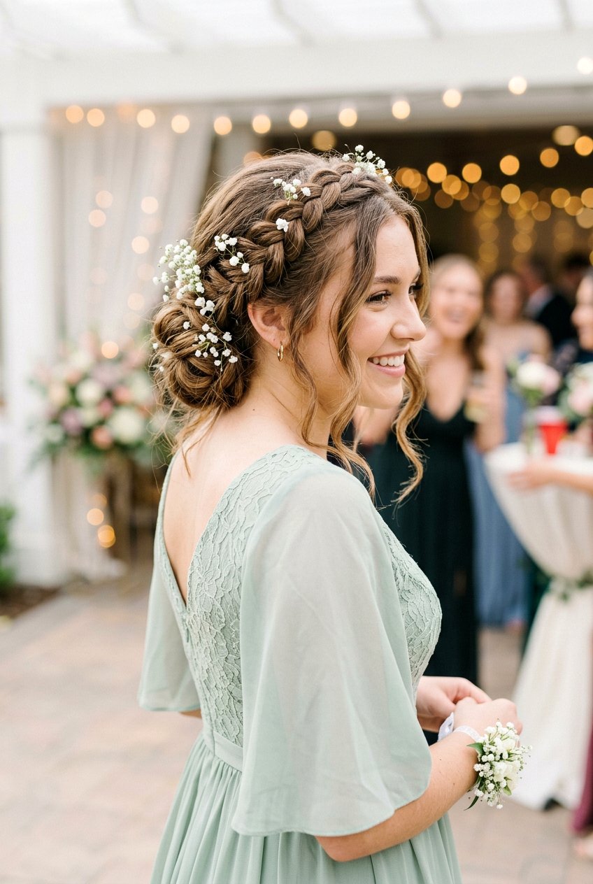 Boho Braided Crown Bun for Prom - 20 senior prom bun hairstyle - 20 senior prom bun hairstyle