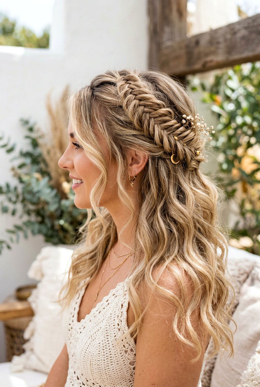 Boho Braided Half Up - 20 romantic hairstyles for weddings - 20 romantic hairstyles for weddings