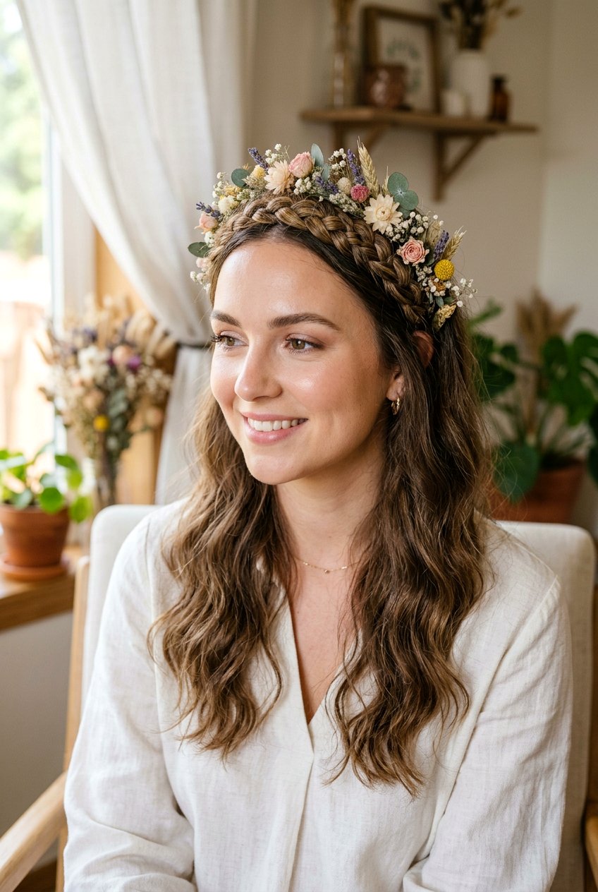 Boho Braided Headband With Dried Flowers - 20 boho braid with dried flowers - 20 boho braid with dried flowers