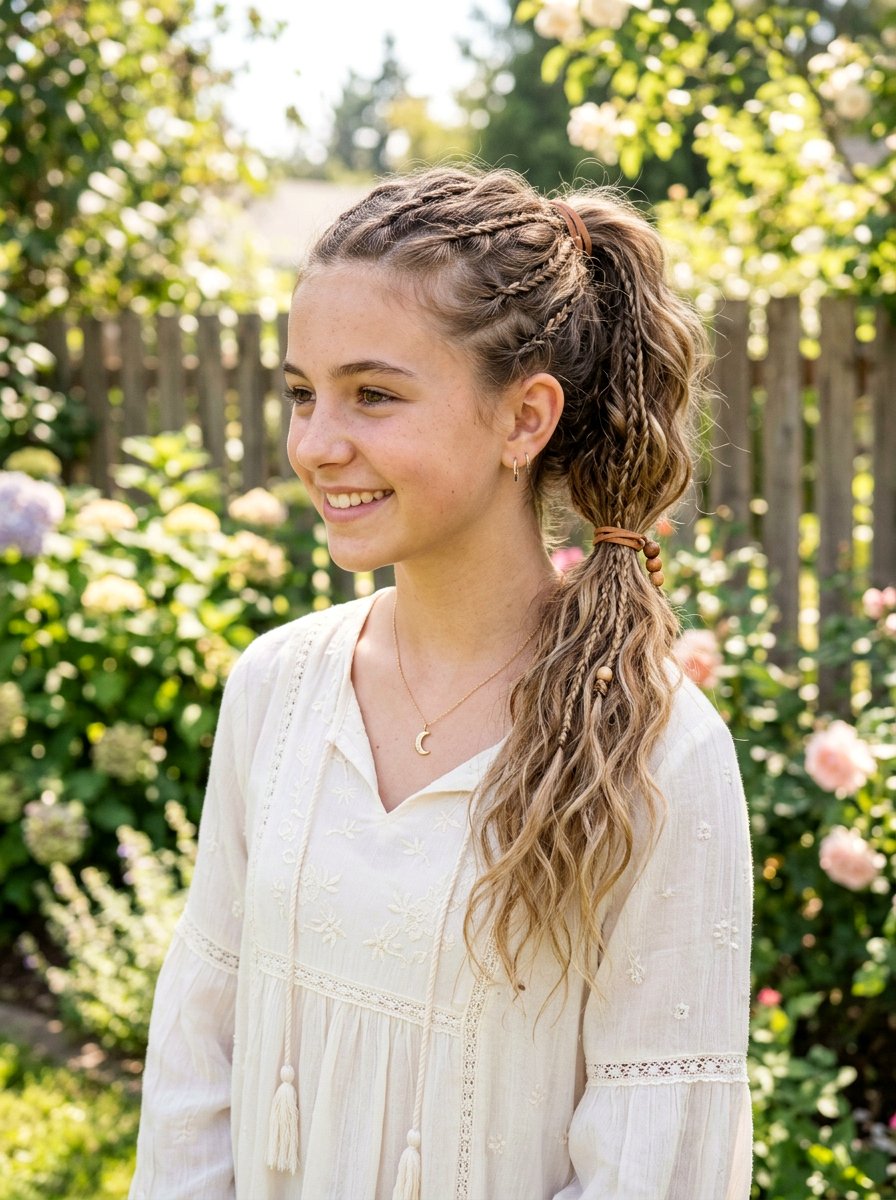 Boho Braided Ponytail - 20 cute hairstyle for school photos - 20 cute hairstyle for school photos