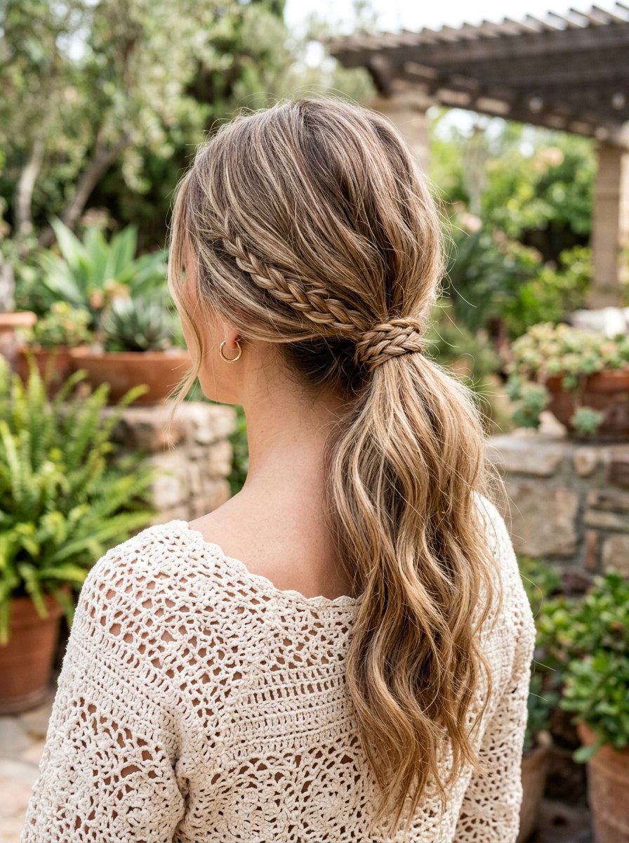Boho Braided Ponytail - 20 easy hairstyle for thick wavy hair - 20 easy hairstyle for thick wavy hair