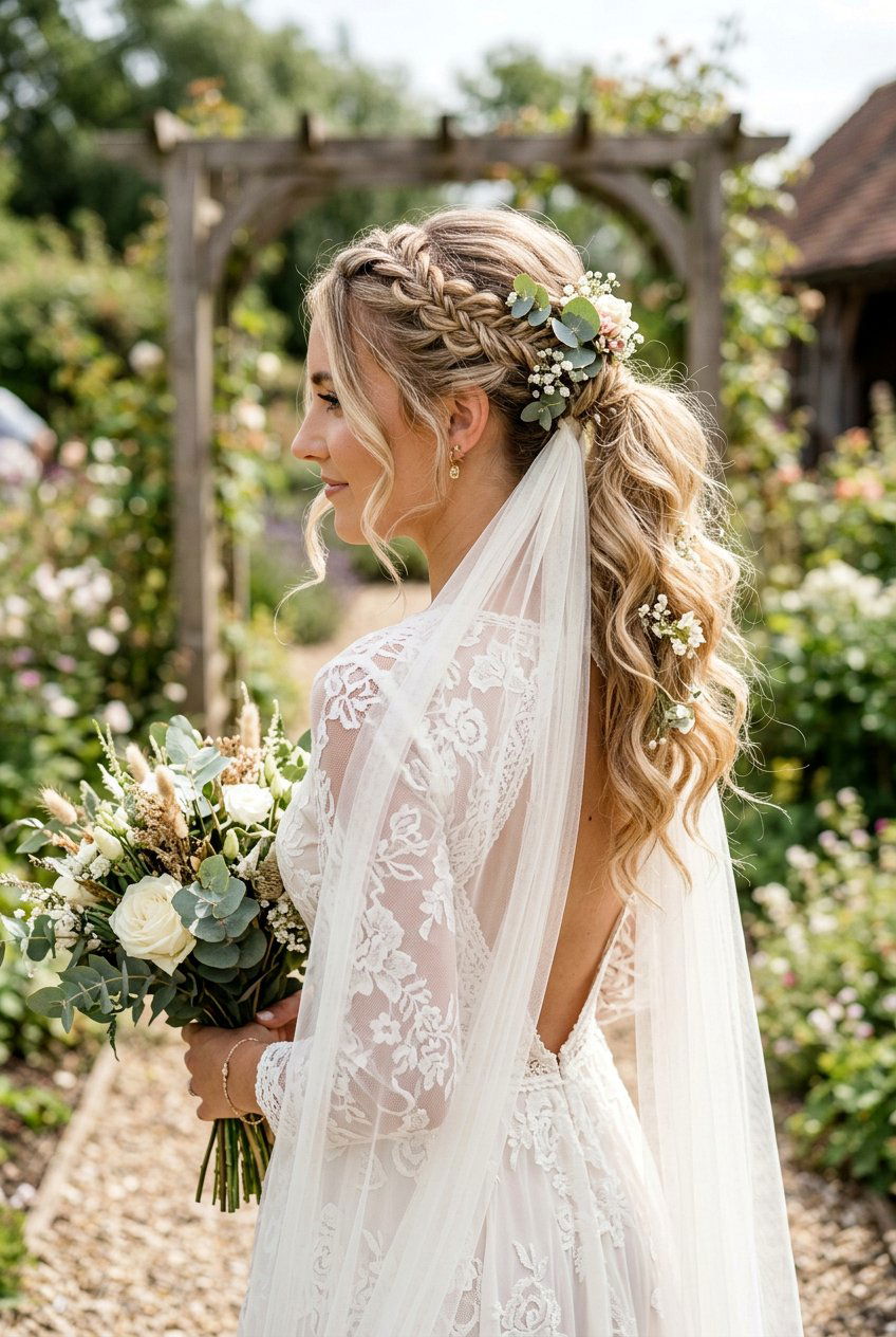 Boho Braided Ponytail Bridal With Veil - 20 bridal braid ponytail with veil - 20 bridal braid ponytail with veil
