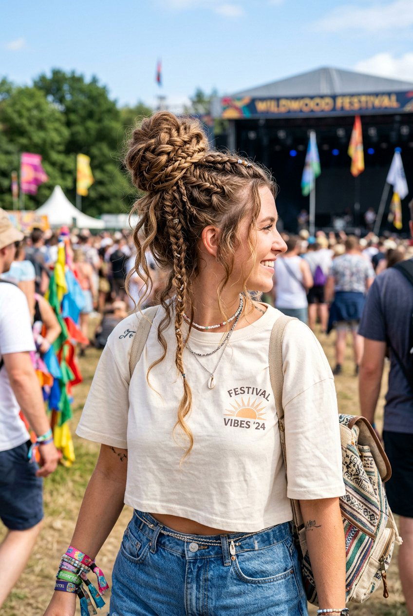 Boho Braided Top Knot Festival Hair - 20 boho festival braid styles - 20 boho festival braid styles