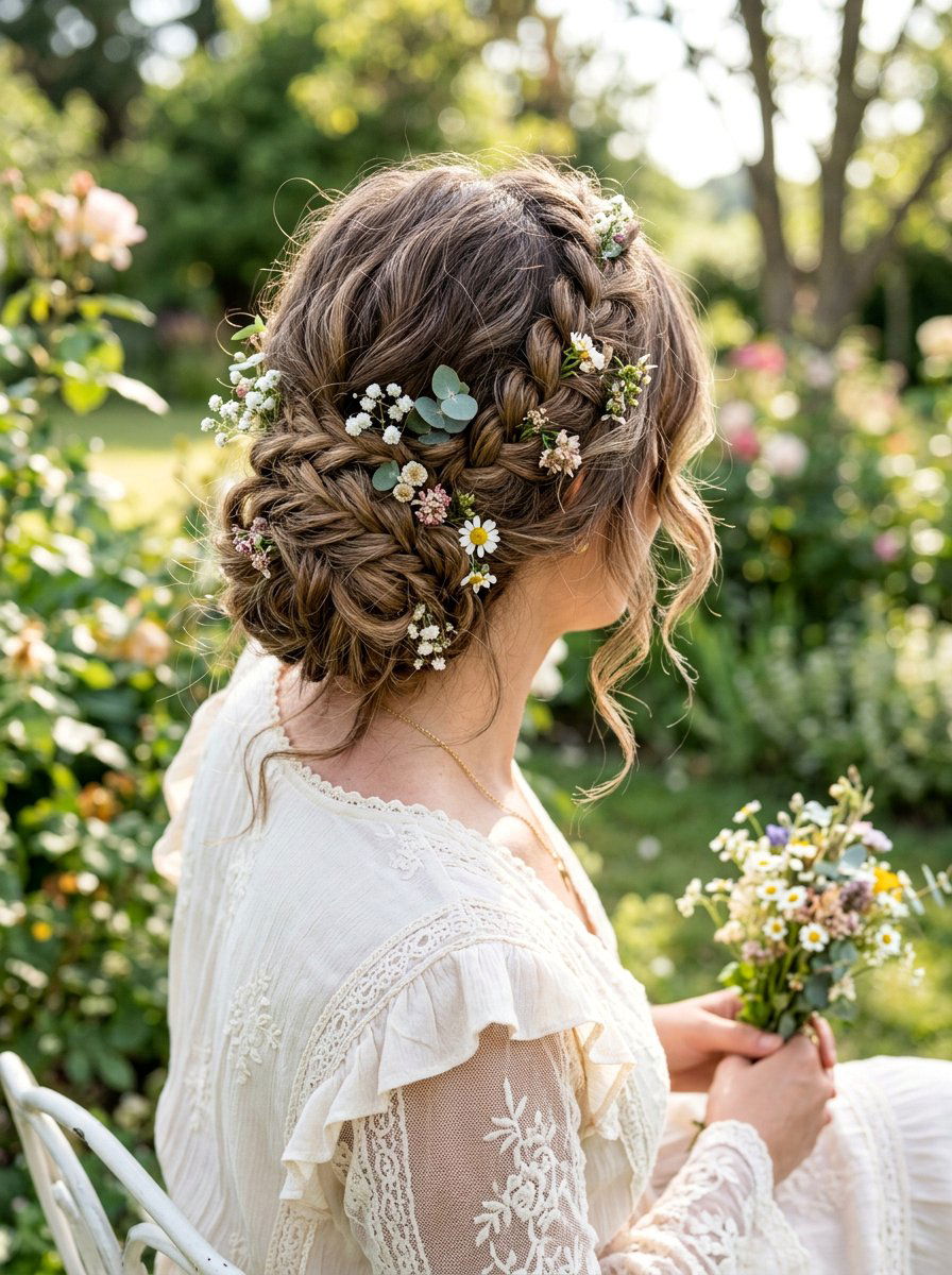 Boho Braided Updo For Medium Hair - 20 elegant bridal hairstyle for medium hair - 20 elegant bridal hairstyle for medium hair
