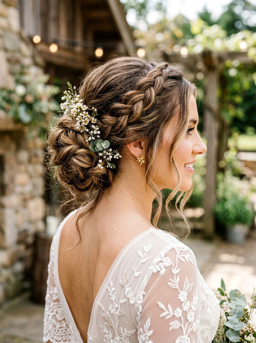 Boho Braided Updo Wedding - 20 wedding hairstyles for outdoor ceremony - 20 wedding hairstyles for outdoor ceremony
