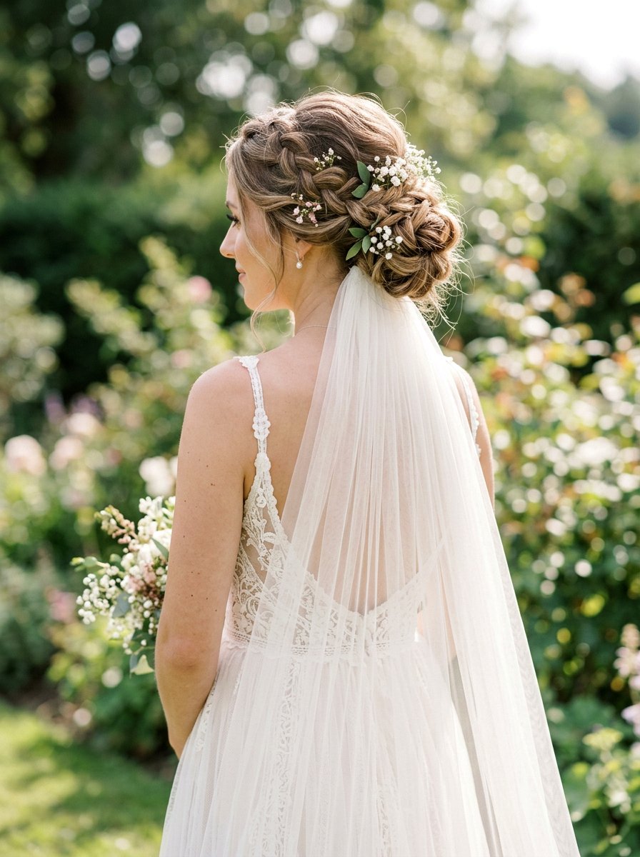 Boho Braided Updo With Veil - 20 veil friendly wedding updo - 20 veil friendly wedding updo