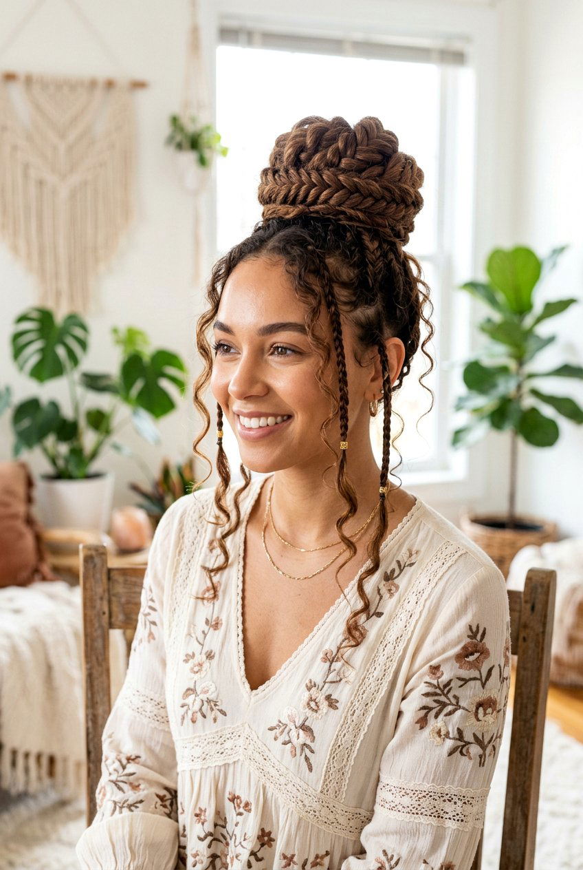 Boho Braids Bun - 20 boho braid hairstyles - 20 boho braid hairstyles