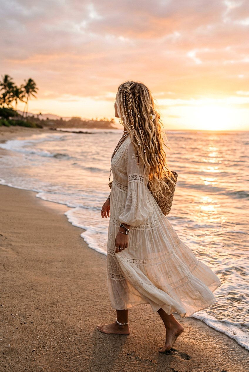 Boho Braids For Sunset Photos - 20 sunset photo shoot hairstyles - 20 sunset photo shoot hairstyles