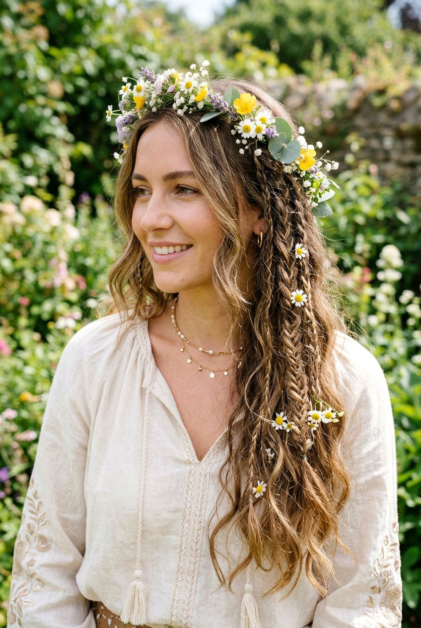 Boho Braids With Flower Crown - 20 flower crown hairstyles - 20 flower crown hairstyles