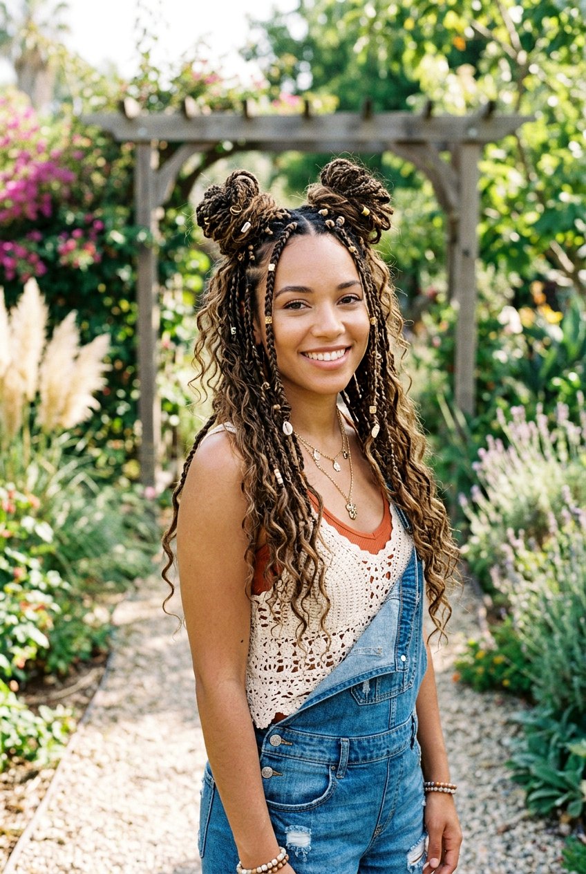 Boho Braids With Space Buns - 20 boho braid hairstyles - 20 boho braid hairstyles