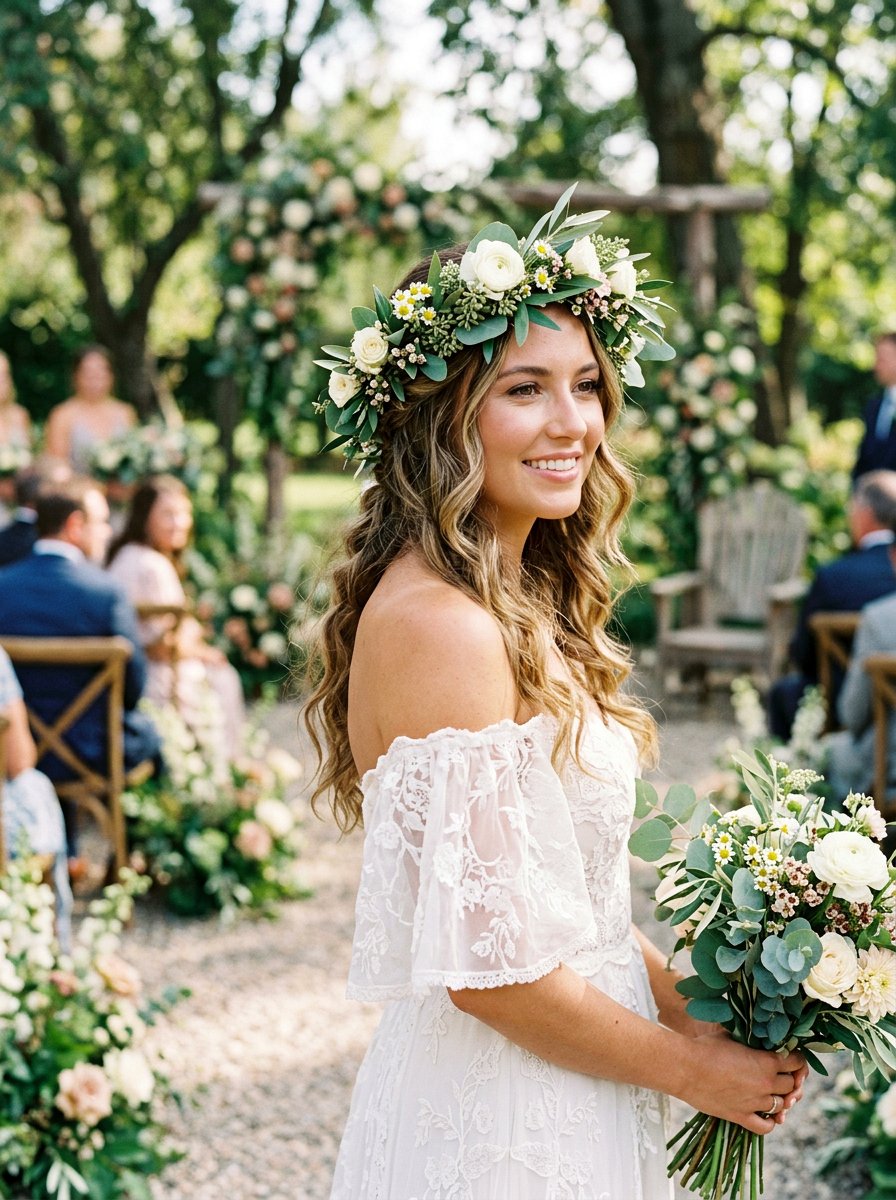 Boho Bridal Hairstyle With Flowers - 20 romantic bridal hairstyle for long hair - 20 romantic bridal hairstyle for long hair